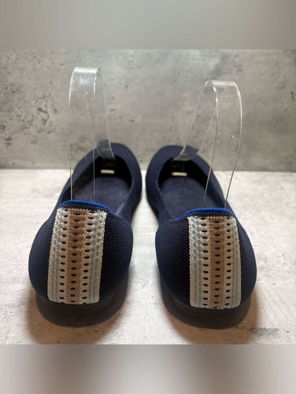 RARE Rothy's The Flat Round Toe Striped Heel Ballet Shoes Blue Line Women’s 9.5